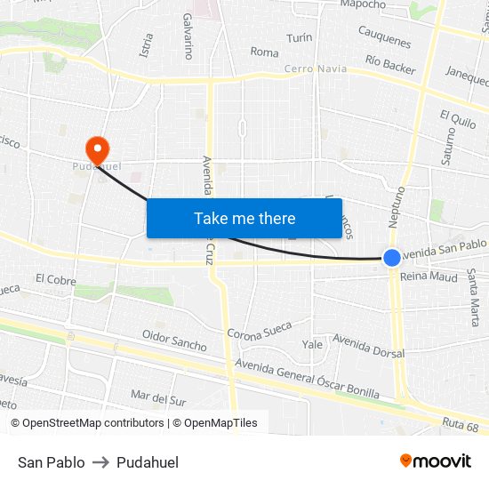 San Pablo to Pudahuel map