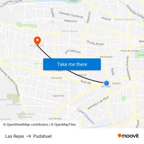 Las Rejas to Pudahuel map