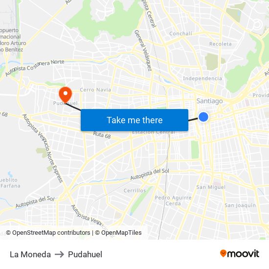 La Moneda to Pudahuel map