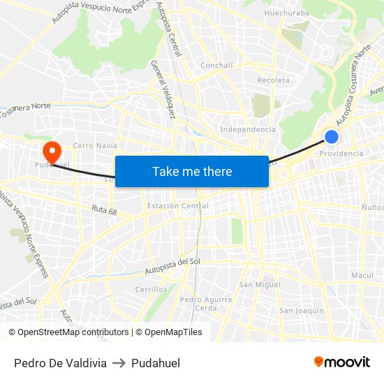 Pedro De Valdivia to Pudahuel map