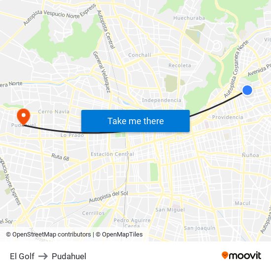 El Golf to Pudahuel map