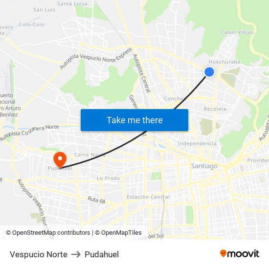 Vespucio Norte to Pudahuel map