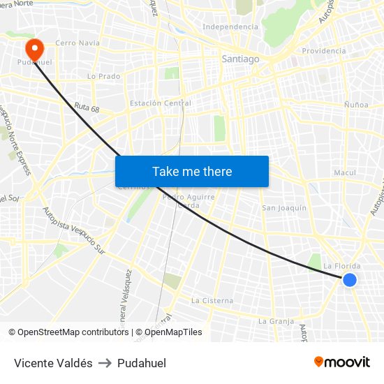 Vicente Valdés to Pudahuel map