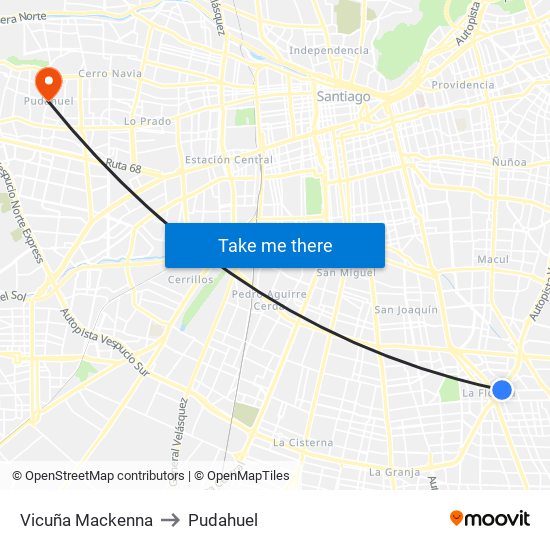 Vicuña Mackenna to Pudahuel map