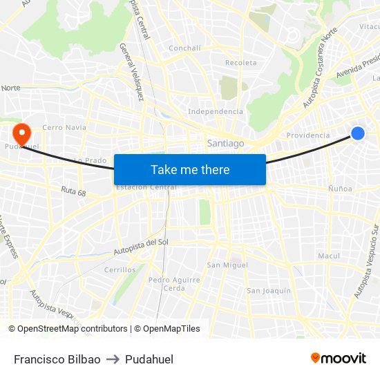 Francisco Bilbao to Pudahuel map