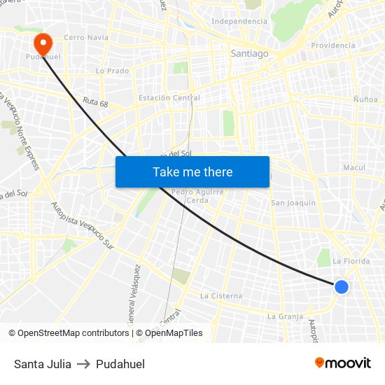 Santa Julia to Pudahuel map