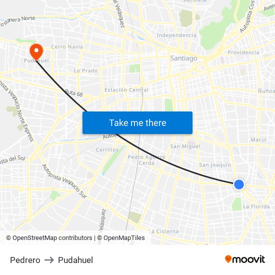Pedrero to Pudahuel map