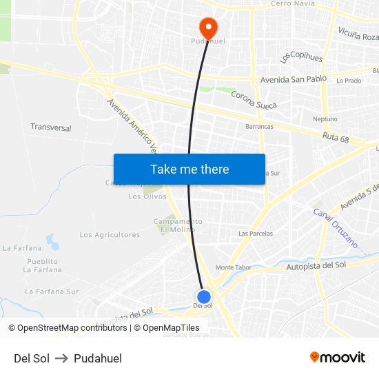 Del Sol to Pudahuel map
