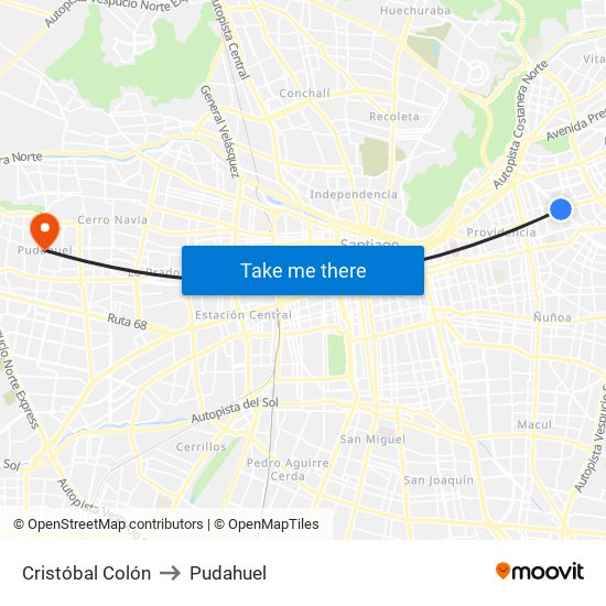 Cristóbal Colón to Pudahuel map
