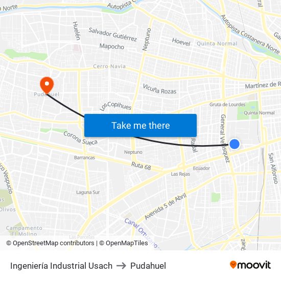 Ingeniería Industrial Usach to Pudahuel map