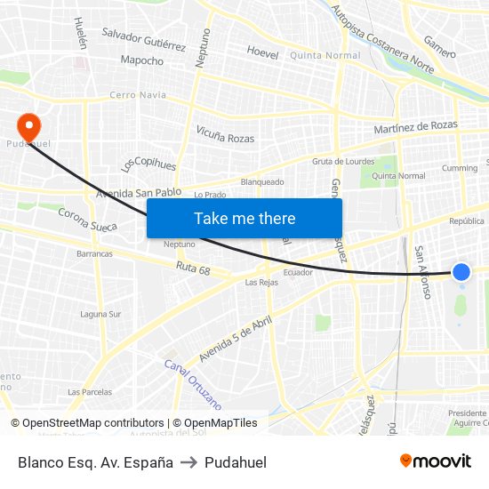 Blanco Esq. Av. España to Pudahuel map