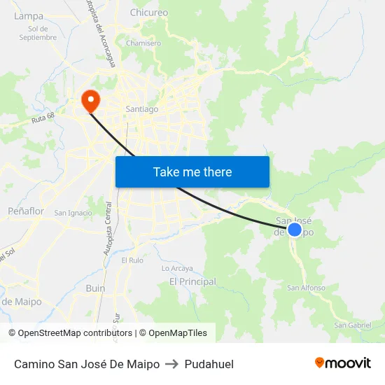 Camino San José De Maipo to Pudahuel map