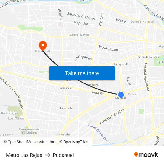 Metro Las Rejas to Pudahuel map