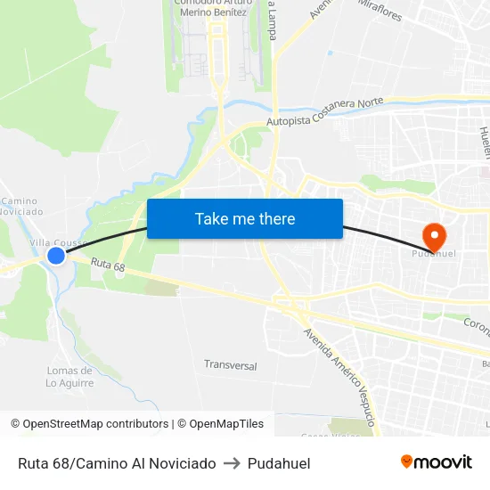 Ruta 68/Camino Al Noviciado to Pudahuel map