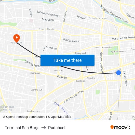 Terminal San Borja to Pudahuel map