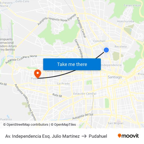 Av. Independencia Esq. Julio Martínez to Pudahuel map