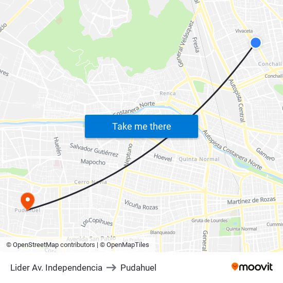 Lider Av. Independencia to Pudahuel map