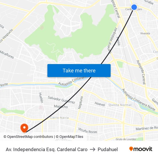 Av. Independencia Esq. Cardenal Caro to Pudahuel map