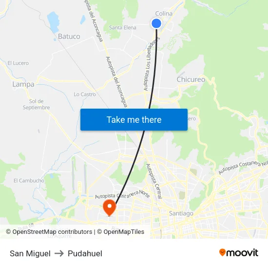 San Miguel to Pudahuel map