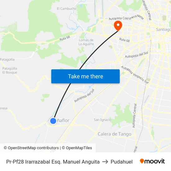 Pr-Pf28 Irarrazabal Esq. Manuel Anguita to Pudahuel map