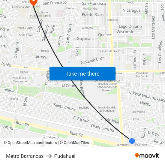 Metro Barrancas to Pudahuel map