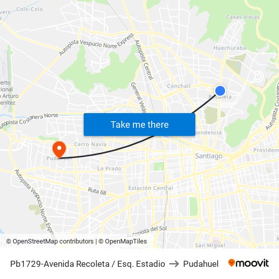 Pb1729-Avenida Recoleta / Esq. Estadio to Pudahuel map