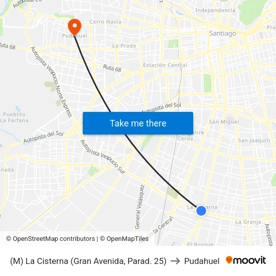 (M) La Cisterna (Gran Avenida, Parad. 25) to Pudahuel map