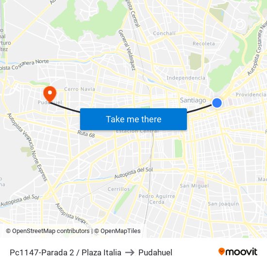 Pc1147-Parada 2 / Plaza Italia to Pudahuel map