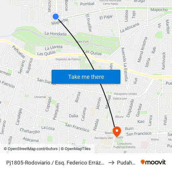 Pj1805-Rodoviario / Esq. Federico Errázuriz to Pudahuel map