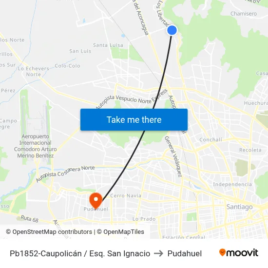Pb1852-Caupolicán / Esq. San Ignacio to Pudahuel map