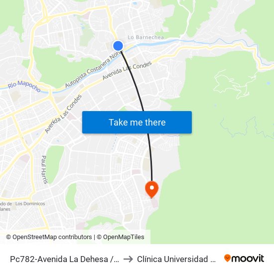 Pc782-Avenida La Dehesa / Esq. Raúl Labbé to Clínica Universidad De Los Andes map