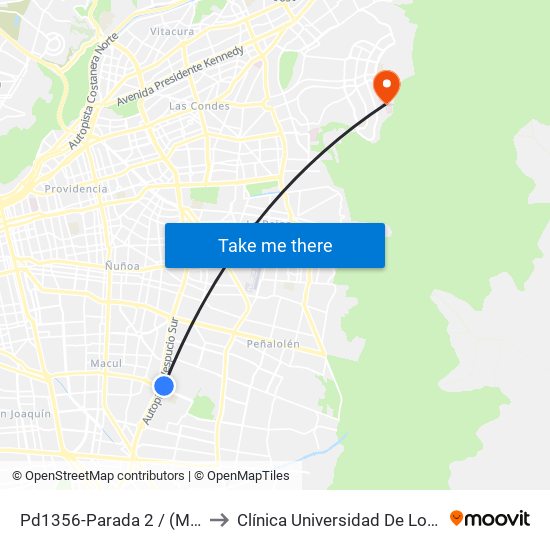 Pd1356-Parada 2 / (M) Quilín to Clínica Universidad De Los Andes map