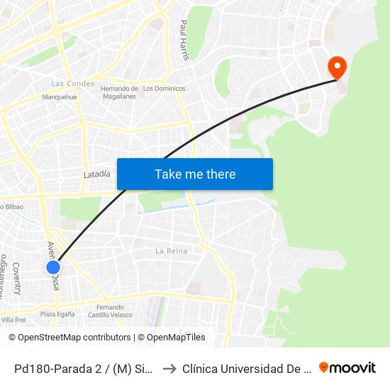 Pd180-Parada 2 / (M) Simón Bolívar to Clínica Universidad De Los Andes map