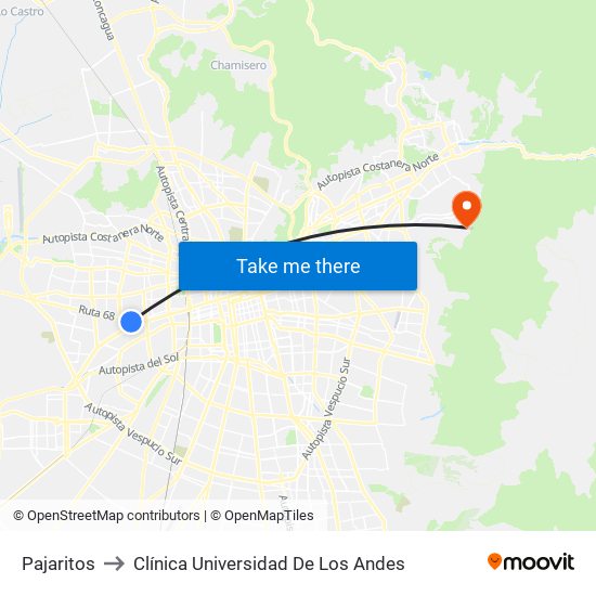 Pajaritos to Clínica Universidad De Los Andes map