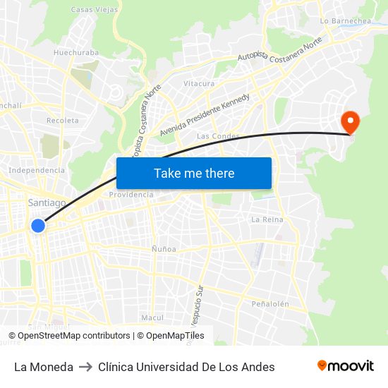 La Moneda to Clínica Universidad De Los Andes map