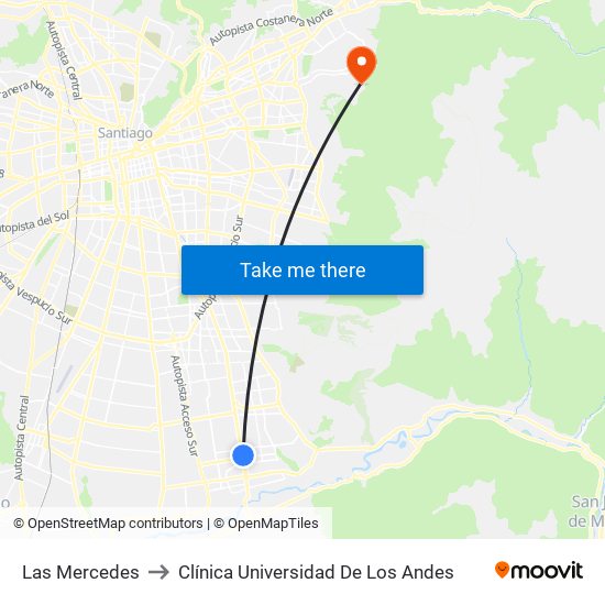 Las Mercedes to Clínica Universidad De Los Andes map