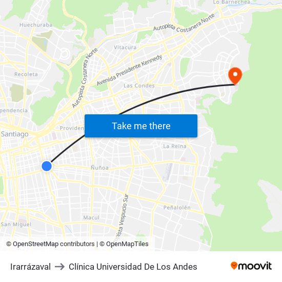 Irarrázaval to Clínica Universidad De Los Andes map