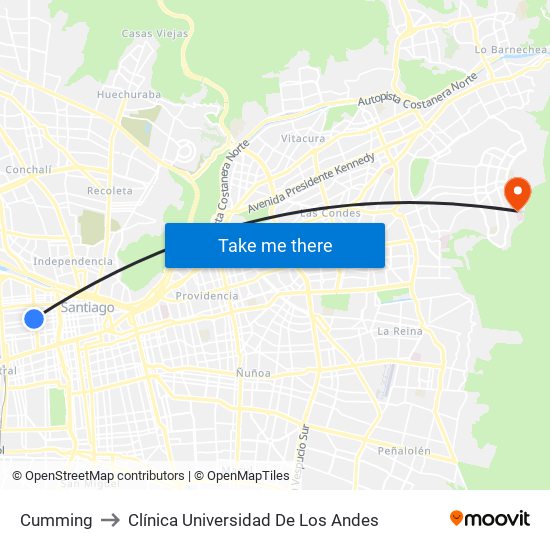 Cumming to Clínica Universidad De Los Andes map