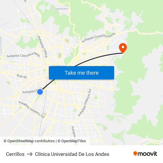 Cerrillos to Clínica Universidad De Los Andes map