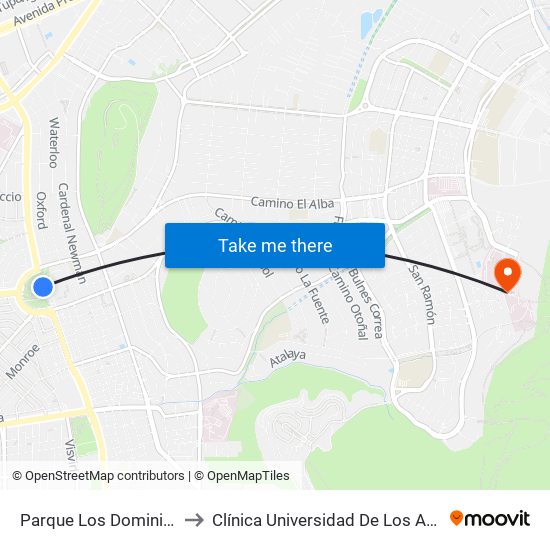 Parque Los Dominicos to Clínica Universidad De Los Andes map