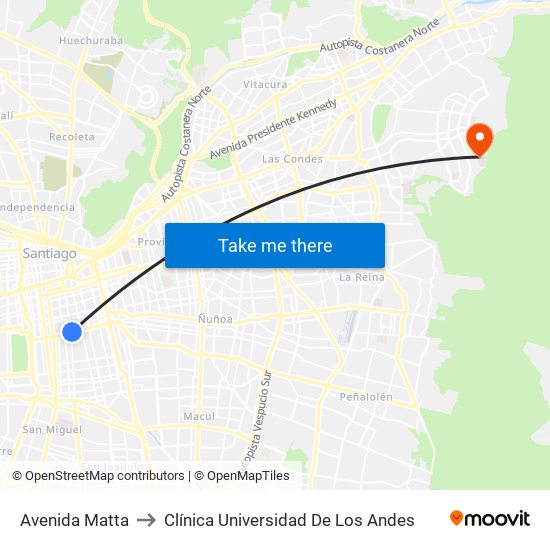 Avenida Matta to Clínica Universidad De Los Andes map