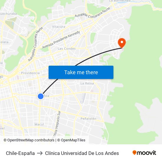 Chile-España to Clínica Universidad De Los Andes map