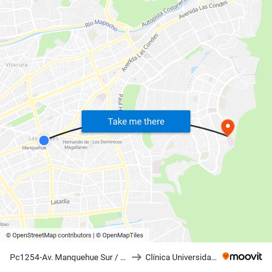 Pc1254-Av. Manquehue Sur / Esq. Avenida Apoquindo to Clínica Universidad De Los Andes map
