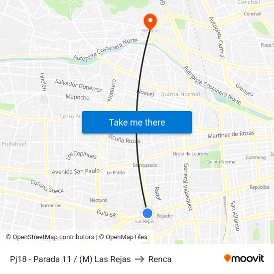 Pj18 - Parada 11 / (M) Las Rejas to Renca map