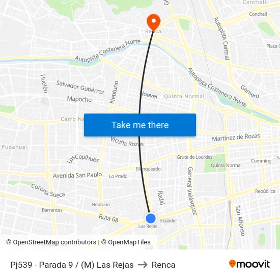 Pj539 - Parada 9 / (M) Las Rejas to Renca map