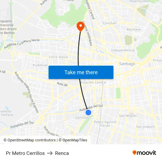 Pr Metro Cerrillos to Renca map