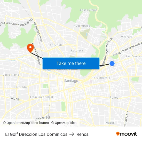 El Golf Dirección Los Domínicos to Renca map