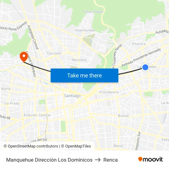 Manquehue Dirección Los Domínicos to Renca map