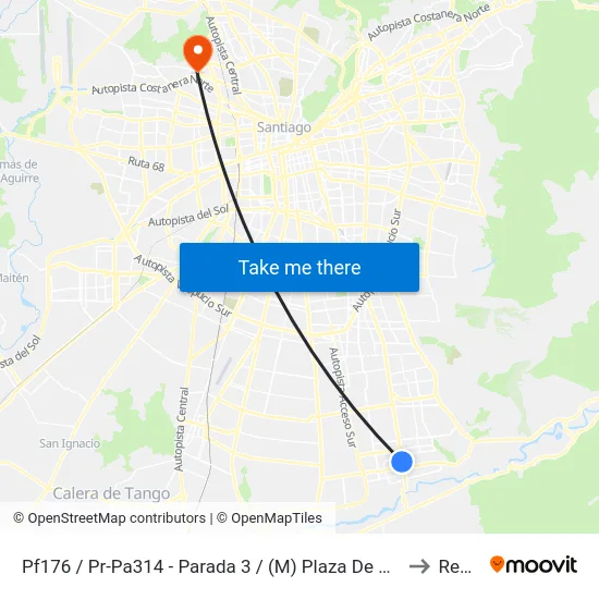 Pf176 / Pr-Pa314 - Parada 3 / (M) Plaza De Puente Alto to Renca map