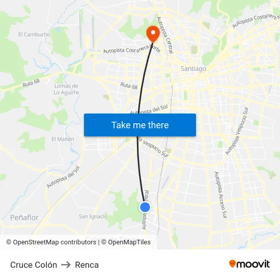 Cruce Colón to Renca map